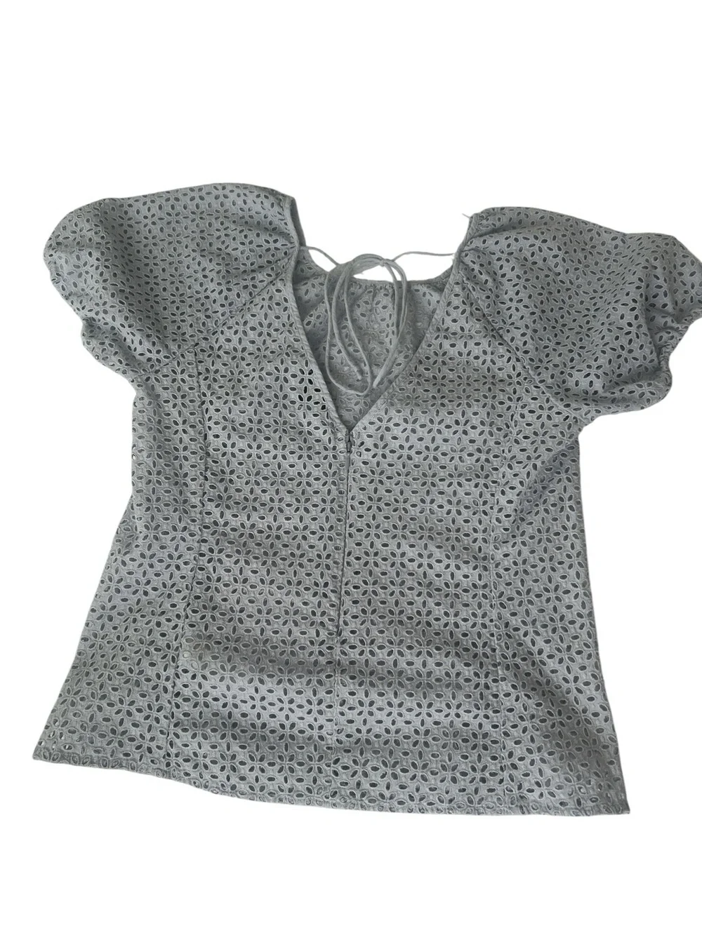 J. Crew Lavender V-Back Eyelet Short-Sleeve Blouse